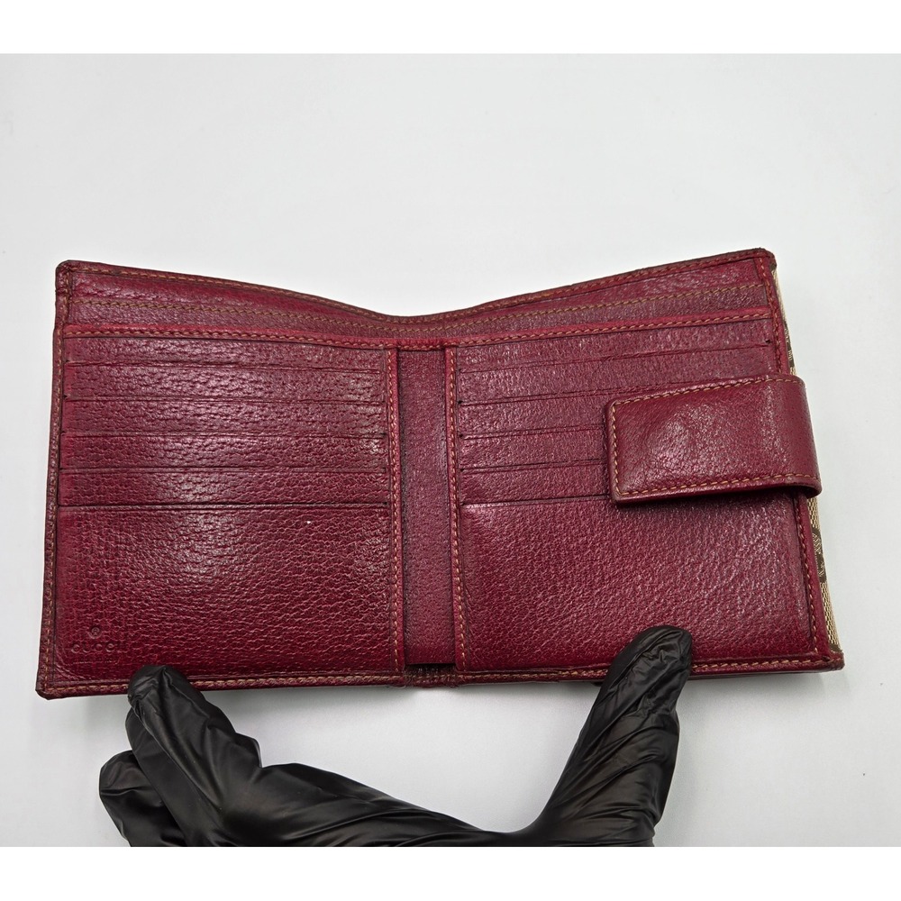 Gucci GG Canvas Red Leather Trim Bifold Wallet Authentic Designer Purse - Picture 3 of 9